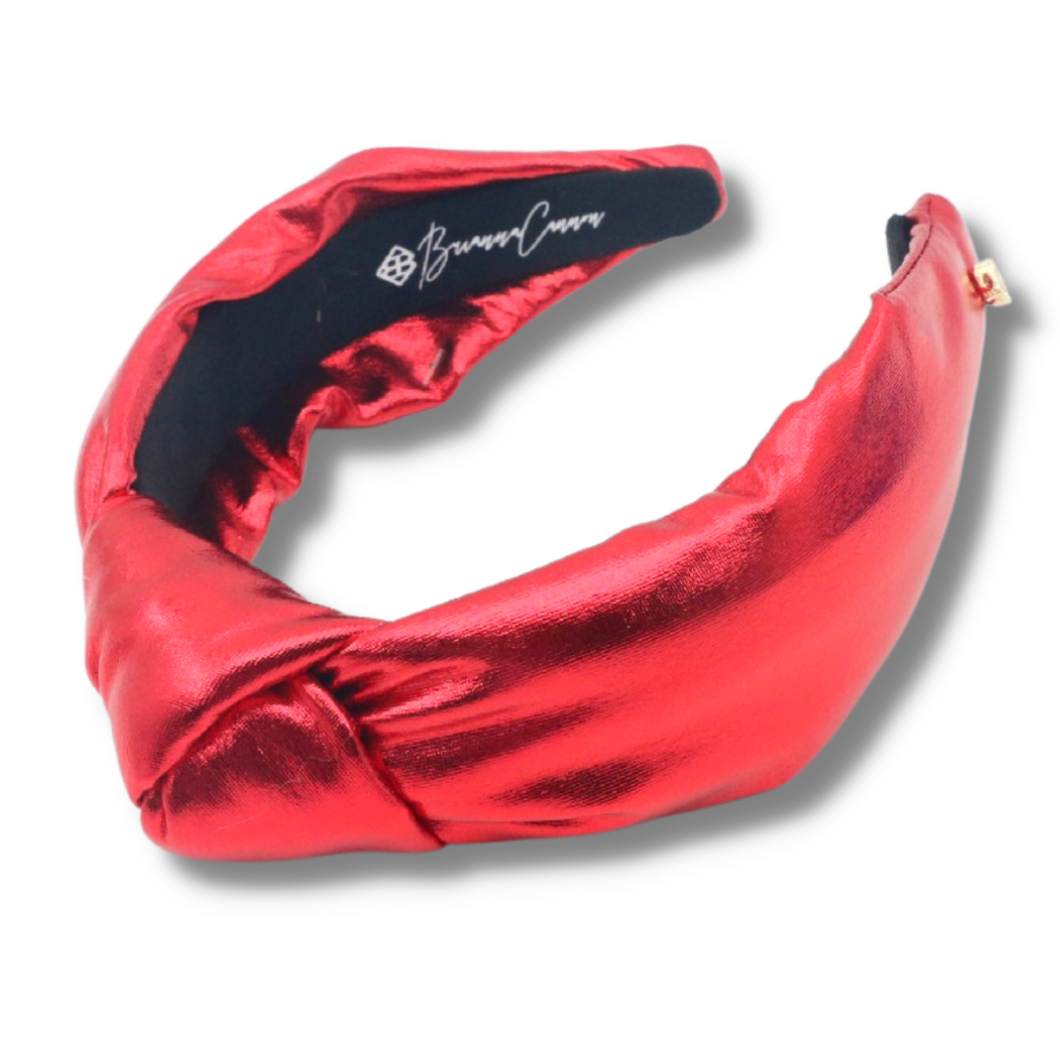 RED PUFF METALLIC KNOTTED HEADBAND