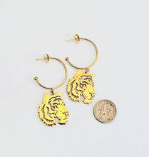 Load image into Gallery viewer, Tiger GameDay Gold Hoop Earrings - Hypoallergenic - CUTE!
