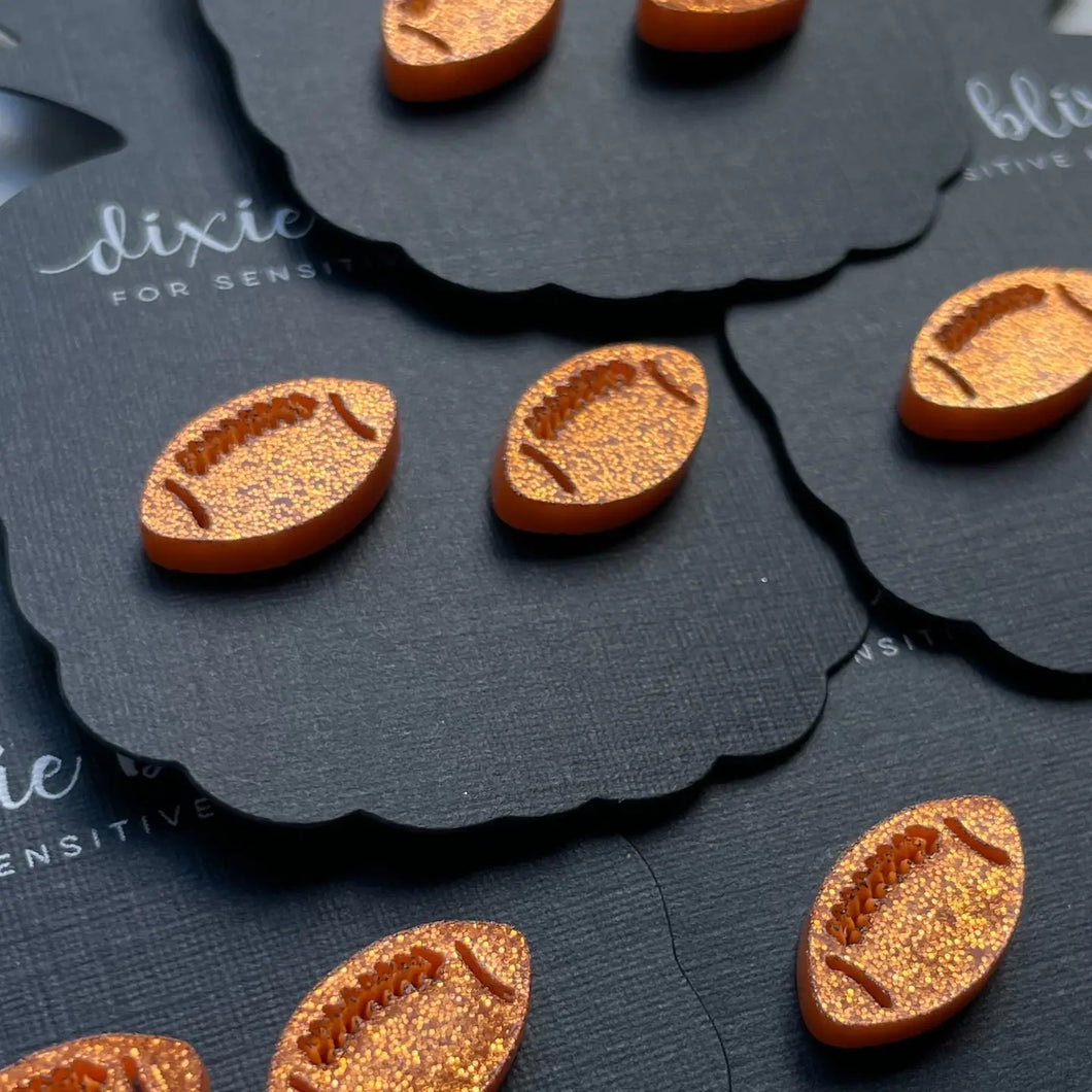 Orange Glitter Football Earrings