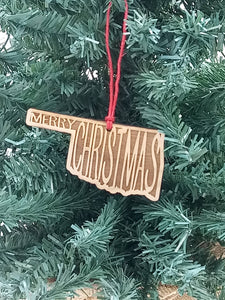 Merry Christmas OKLAHOMA OK Wooden Christmas Ornament