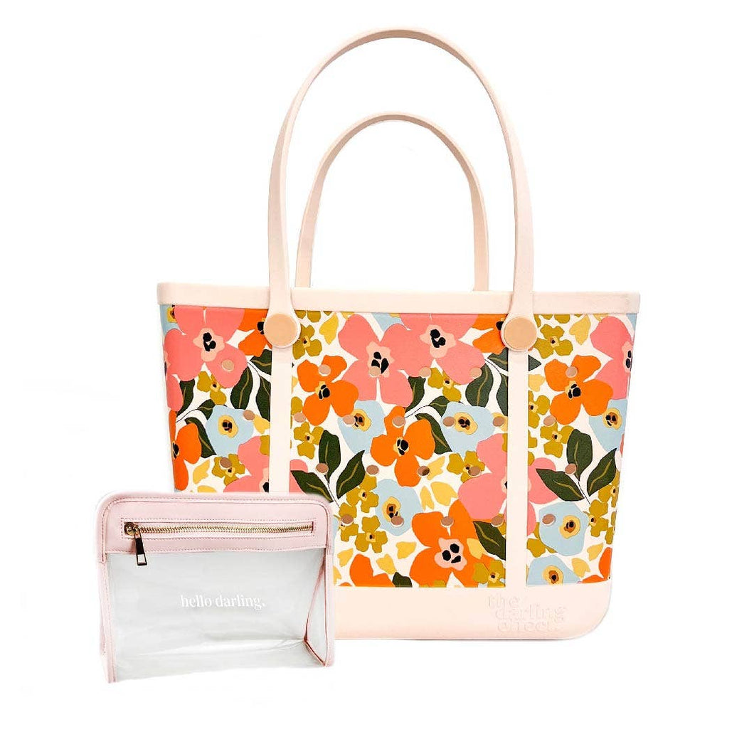 The Darling Effect - Carry-It-All Tote Bag- Rubber Beach Bag- Lil' Floral Delight