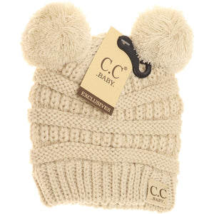 Baby Solid Double Pom CC Beanie