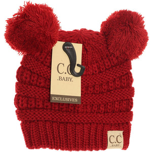 Baby Solid Double Pom CC Beanie