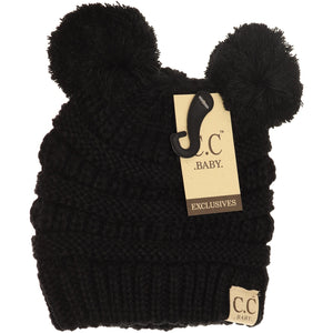 Baby Solid Double Pom CC Beanie