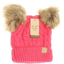 Load image into Gallery viewer, Kids Cable Knit Fur Pom CC Beanie
