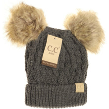 Load image into Gallery viewer, Kids Cable Knit Fur Pom CC Beanie
