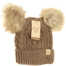 Load image into Gallery viewer, Kids Cable Knit Fur Pom CC Beanie
