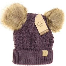 Load image into Gallery viewer, Kids Cable Knit Fur Pom CC Beanie
