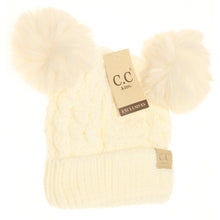 Load image into Gallery viewer, Kids Cable Knit Fur Pom CC Beanie
