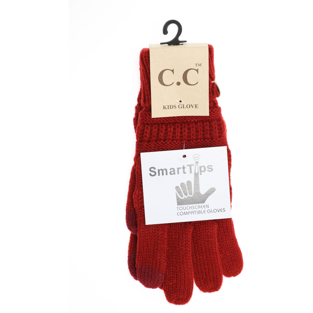 Kids Solid Cable Knit Gloves