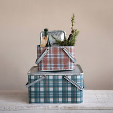 Load image into Gallery viewer, Galvanized Metal Plaid Boxes, Set of 2
