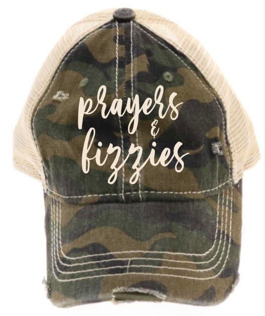 Prayers and Fizzies Green Camo Hat