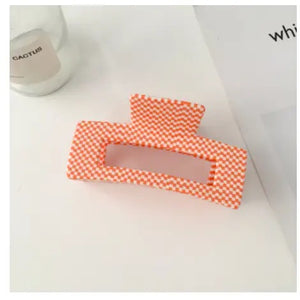 Hair Clip - Orange Check