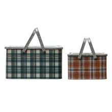 Load image into Gallery viewer, Galvanized Metal Plaid Boxes, Set of 2
