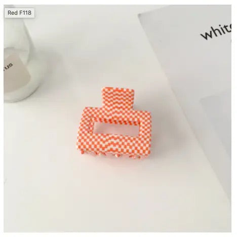 Hair Clip - Orange Check