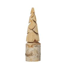 Load image into Gallery viewer, 4&quot; Round x 11-3/4&quot;H Hand-Carved Birch Wood Tree with Wood Base
