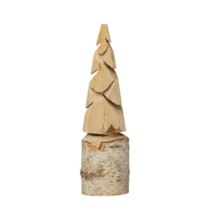4" Round x 11-3/4"H Hand-Carved Birch Wood Tree with Wood Base