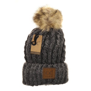 Two-Tone Ombre Vintage Faux Fur Pom Beanie