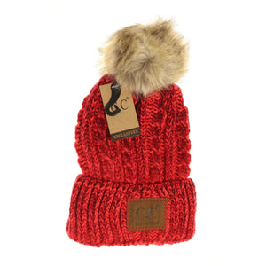 Two-Tone Ombre Vintage Faux Fur Pom Beanie