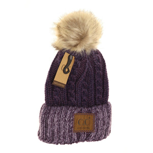 Two-Tone Ombre Vintage Faux Fur Pom Beanie